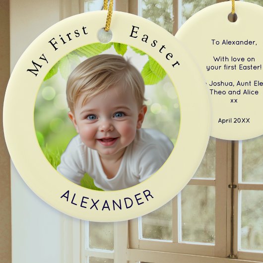Baby's First Easter Elegant Foto Aandenken Geel Keramisch Ornament