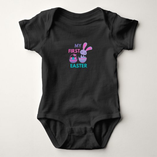 Babys First Easter Funny Rabbit Baby T-Shirt (Voorkant)