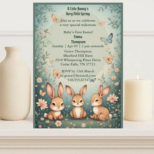 Babys First Easter Pastel Green Spring Bunny Party Kaart