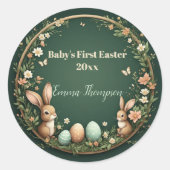 Baby's First Easter Spring Wreath Woodland Animals Ronde Sticker (Voorkant)