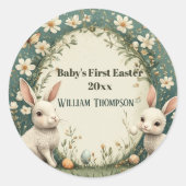 Baby's First Easter Spring Wreath Woodland Animals Ronde Sticker (Voorkant)