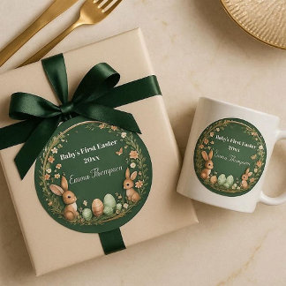 Baby's First Easter Spring Wreath Woodland Animals Ronde Sticker