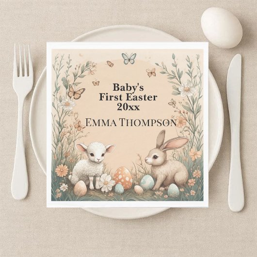 Baby's First Easter Woodland Animals Bunny Lamb Servet