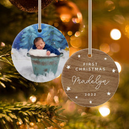 Baby's First Faux Wood Foto Keramisch Ornament