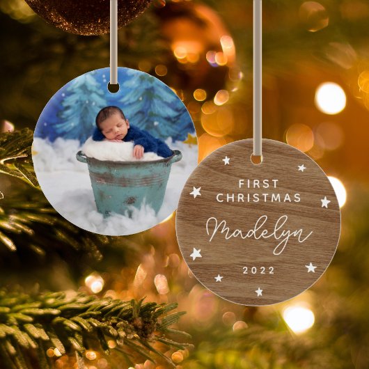 Baby's First Faux Wood Foto Keramisch Ornament