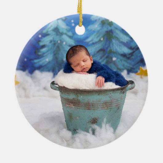 Baby's First Faux Wood Foto Keramisch Ornament (Achterkant)