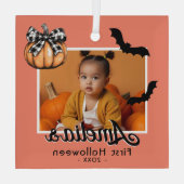 Baby's First Halloween Pumpkin Bats Photo Glas Ornament (Achterkant)