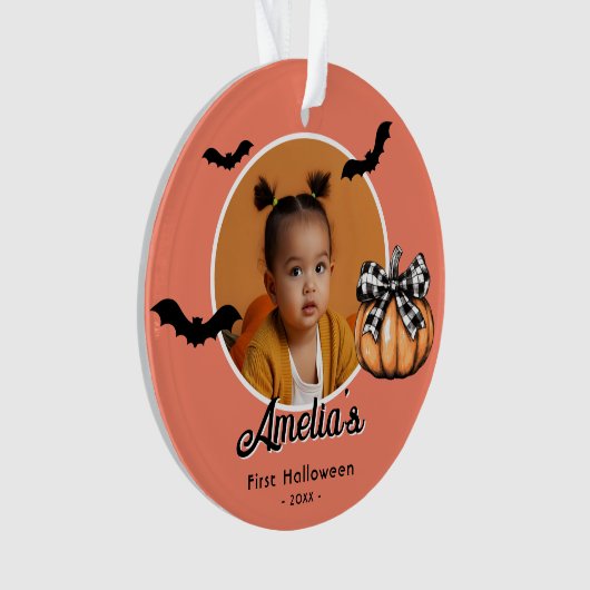 Baby's First Halloween Pumpkin Bats Photo Ornament (voorkant)