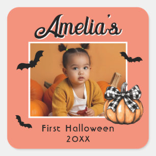 Baby's First Halloween Pumpkin Bats Photo Vierkante Sticker