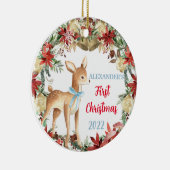Babys First Kerstannament Boy Deer Keramisch Ornament (Rechts)