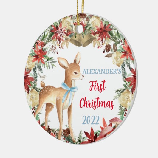 Babys First Kerstannament Boy Deer Keramisch Ornament (Links)