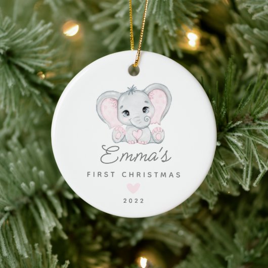Baby's First Kerstbaby Baby Girl Elephant Ceramic Keramisch Ornament (Boom)