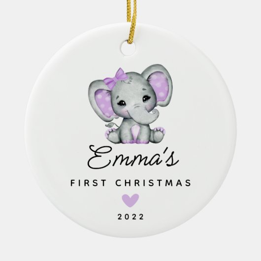 Baby's First Kerstbaby Baby Girl Elephant Keramisch Ornament (Voorkant)