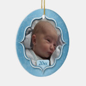 Baby's First Kerstblauw Foto Ornament (Rechts)