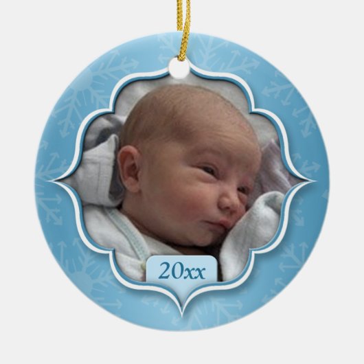 Baby's First Kerstblauw Foto Ornament (Voorkant)