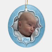 Baby's First Kerstblauw Foto Ornament (Links)