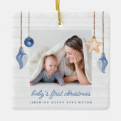 Baby's First Kerstblauw Seashell Holiday Foto Keramisch Ornament (Voorkant)