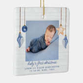 Baby's First Kerstblauw Seashell Holiday Foto Keramisch Ornament (Rechts)