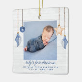 Baby's First Kerstblauw Seashell Holiday Foto Keramisch Ornament (Links)