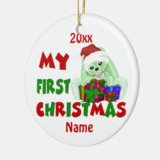 Babys First KerstBunny, gepersonaliseerd Keramisch Ornament (Links)
