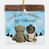 Baby's First Kerstcowboy en Teddy Bear Foto Keramisch Ornament (Voorkant)