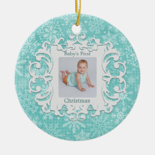 Babys First Kerstfeest Custom Holiday Foto Keramisch Ornament