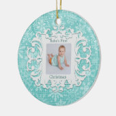 Babys First Kerstfeest Custom Holiday Foto Keramisch Ornament (Links)