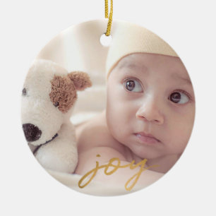 Babys First Kerstfeest Joy Gold Snowflakes Custom Keramisch Ornament