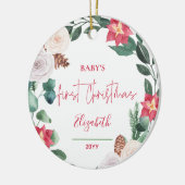 Baby's First KerstFloral Wreath Holiday Foto Keramisch Ornament (Links)