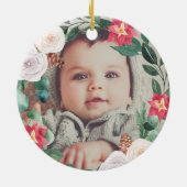 Baby's First KerstFloral Wreath Holiday Foto Keramisch Ornament (Achterkant)