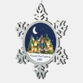 Baby's First KerstForest Animals Blue Bow Tin Sneeuwvlok Ornament (Rechts)