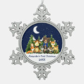 Baby's First KerstForest Animals Blue Bow Tin Sneeuwvlok Ornament (Voorkant)
