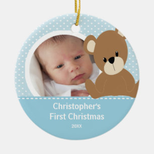 Babys First kerstfoto Beer Ornament Boy