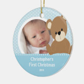 Babys First kerstfoto Beer Ornament Boy (Links)
