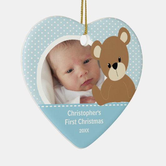 Babys First kerstfoto Beer Ornament Boy (Rechts)
