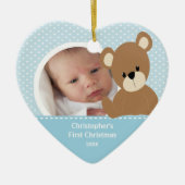 Babys First kerstfoto Beer Ornament Boy (Voorkant)
