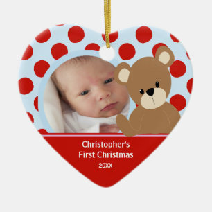 Babys First kerstfoto Beer Ornament Boy