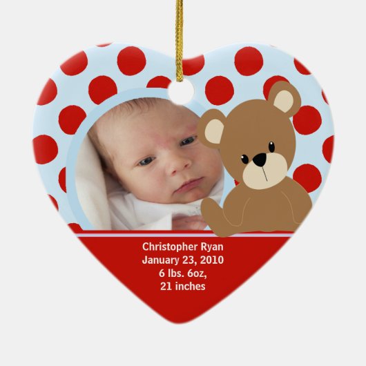 Babys First kerstfoto Beer Ornament Boy (Achterkant)