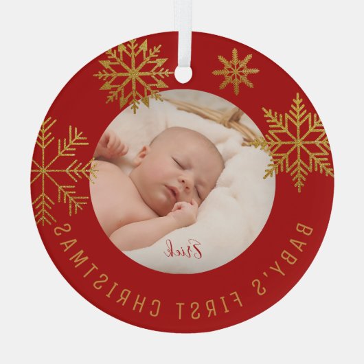 Babys First kerstfoto Gift Glas Ornament (Achterkant)