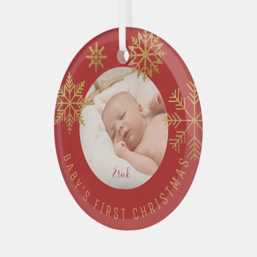 Babys First kerstfoto Gift Glas Ornament (Voorkant links)