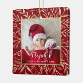Babys First kerstfoto Gold Foliage Red Keramisch Ornament (Links)
