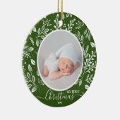 Baby's First Kerstfoto Green Keramisch Ornament (Rechts)
