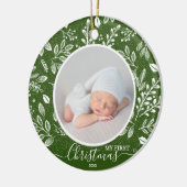 Baby's First Kerstfoto Green Keramisch Ornament (Links)