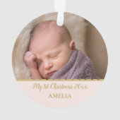 Baby's First kerstfoto Monogram Blush Pink Ornament (achterkant)