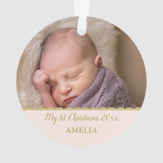 Baby's First kerstfoto Monogram Blush Pink Ornament (achterkant)