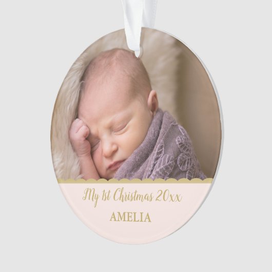 Baby's First kerstfoto Monogram Blush Pink Ornament (voorkant)