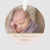 Baby's First kerstfoto Monogram Blush Pink Ornament (voorkant)