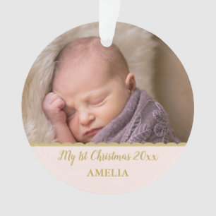Baby's First kerstfoto Monogram Blush Pink Ornament