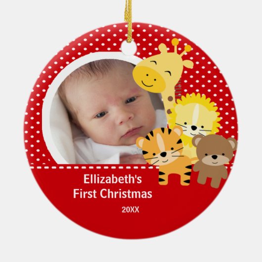 Babys First kerstfoto Oerwoud Dier Keramisch Ornament (Achterkant)