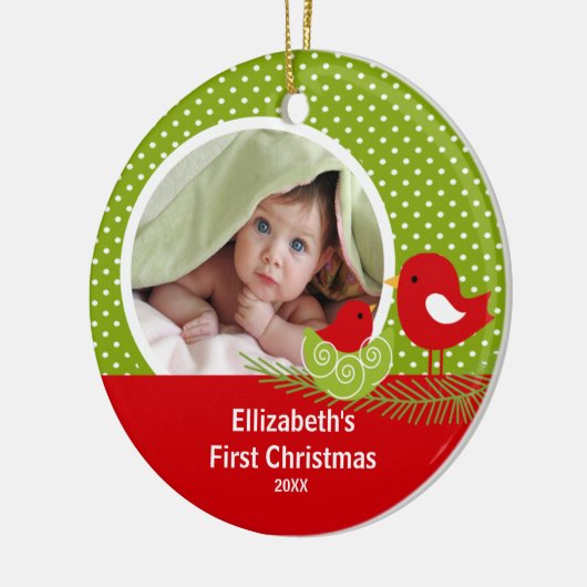 Babys First kerstfoto Ornament Baby Bird (Links)